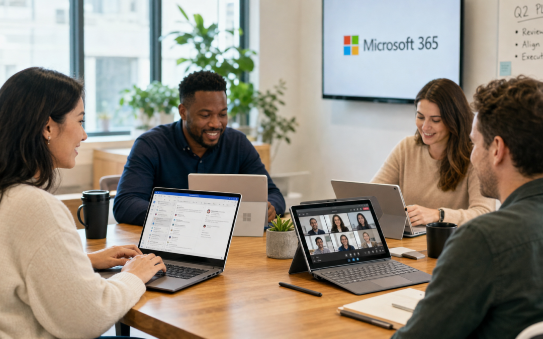 Small business team collaborating with Microsoft 365